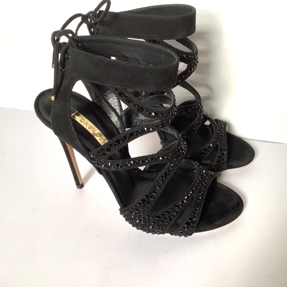 CASADEI Black Suede Crystal Embellishments Sandals Size 7 Very Good ConditIon - Picture 5 of 15